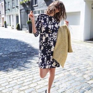 Biden Rachel Dress 3/4 Sleeve Blue White Floral Print Shift Size 2